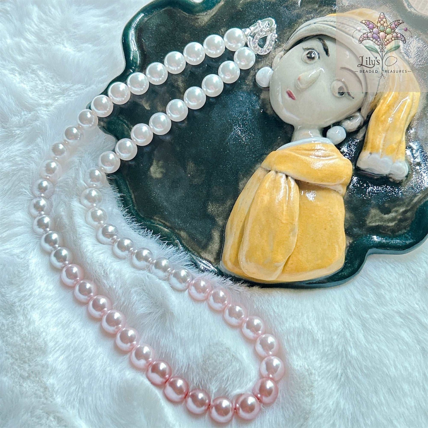 8mm Crystal Pearl Necklace Harry Styles Gradient Pink Color