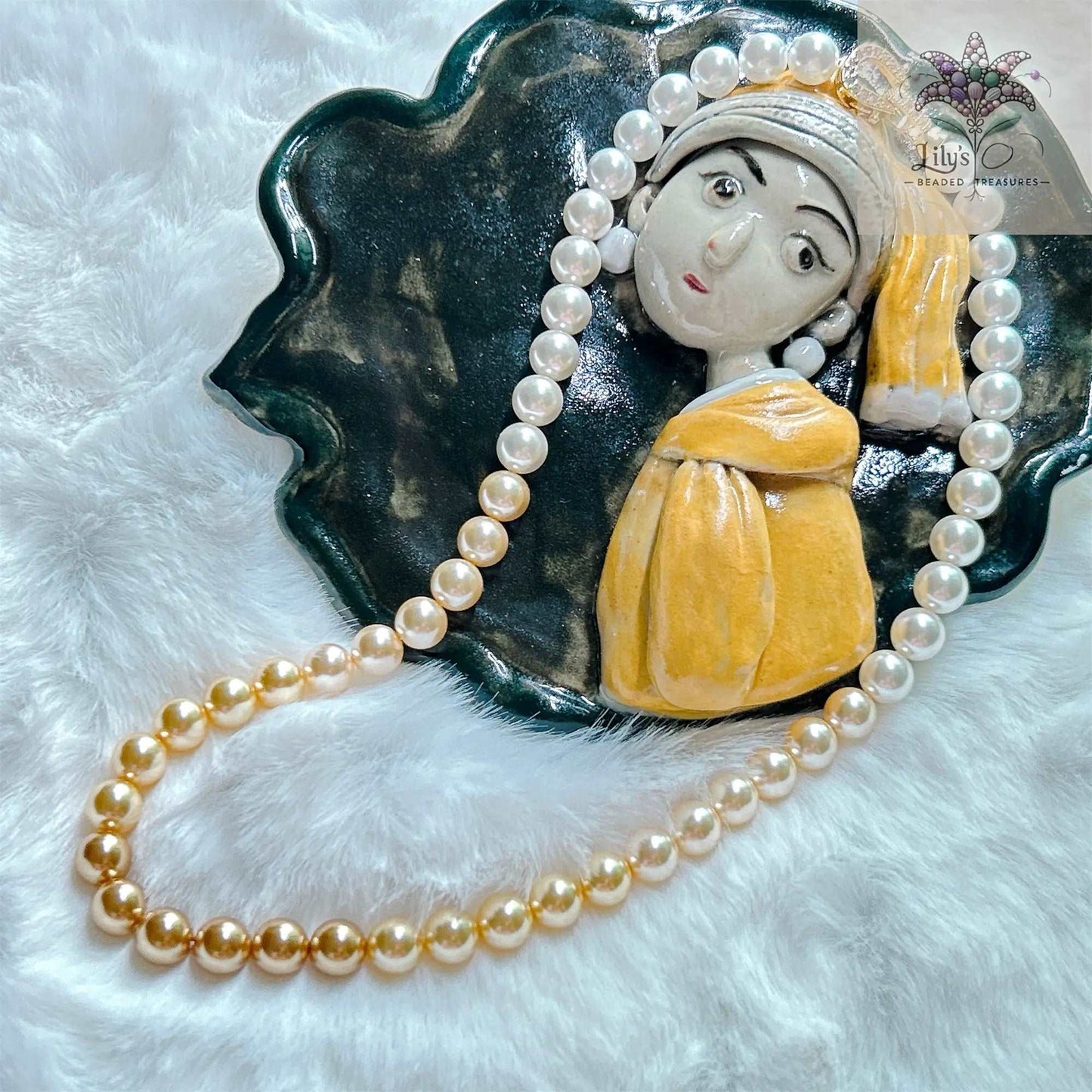 8mm Crystal Pearl Necklace Harry Styles Gradient Yellow Color