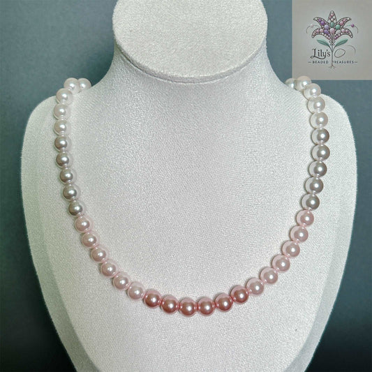8mm Crystal Pearl Necklace Harry Styles Gradient Pink Color