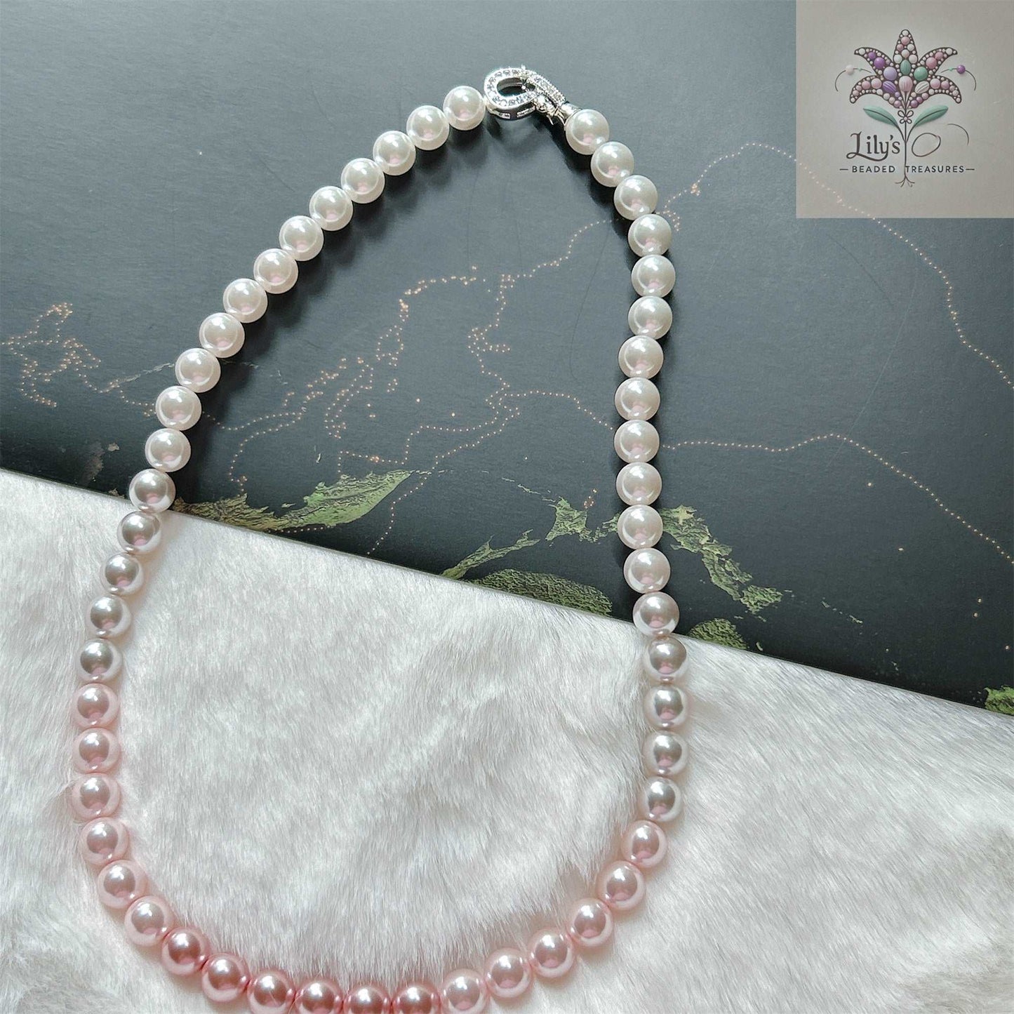 8mm Crystal Pearl Necklace Harry Styles Gradient Pink Color