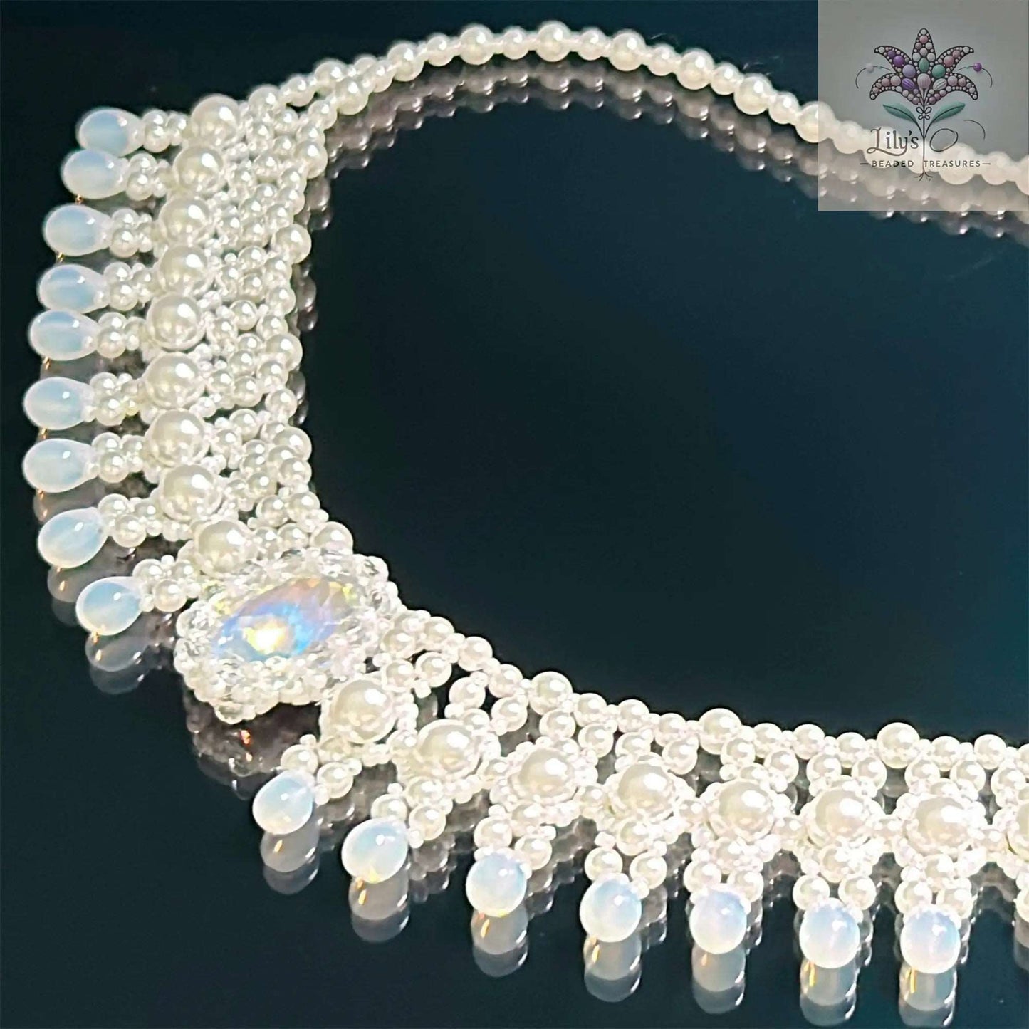 Crystal Pearl Rhinestone Decor Choker Handmade Beaded Necklace