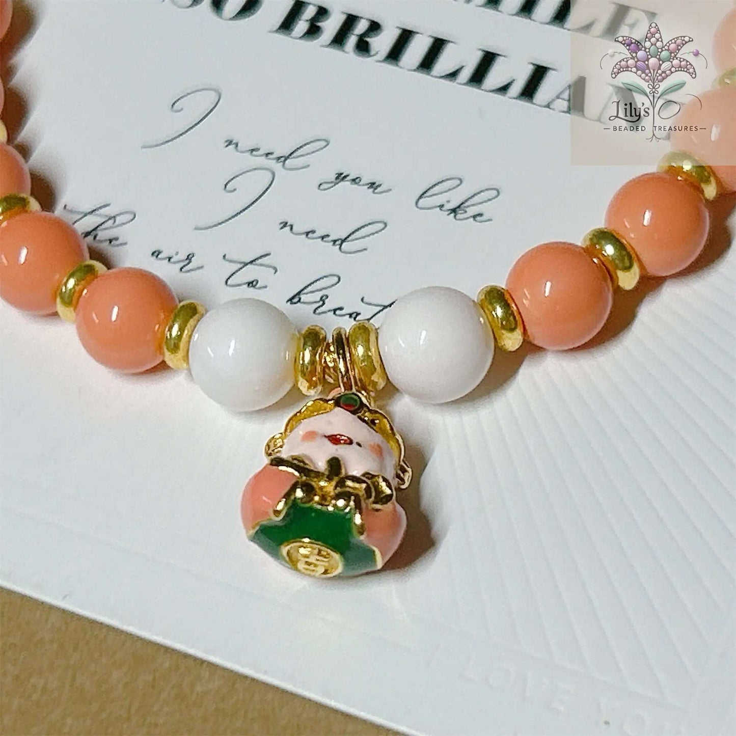 Crystal Pearls Bracelet With God of Wealth Charm