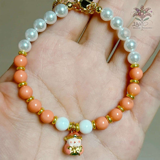 Crystal Pearls Bracelet With God of Wealth Charm