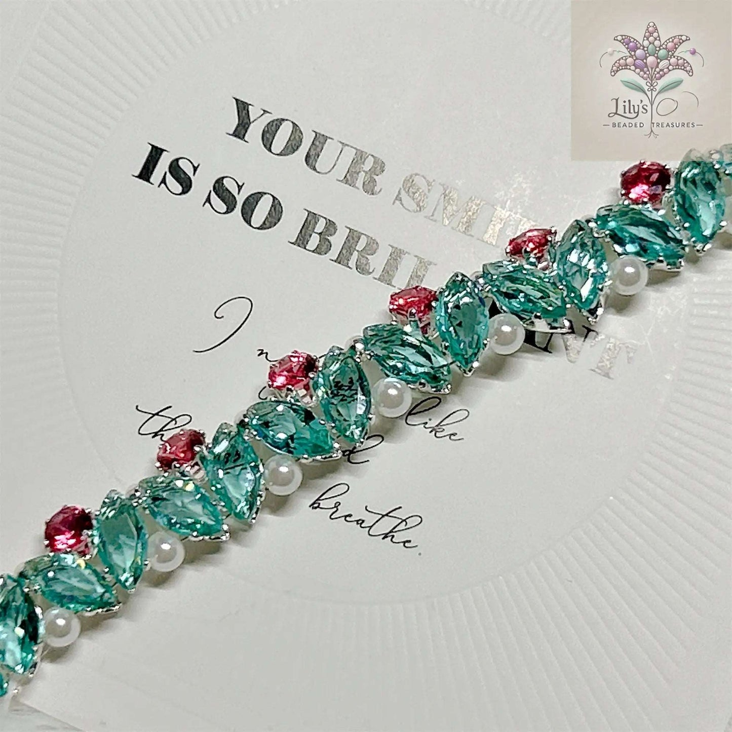 Handcrafted Bracelet With Prong Setting Rhinestones And Crystal Pearls
