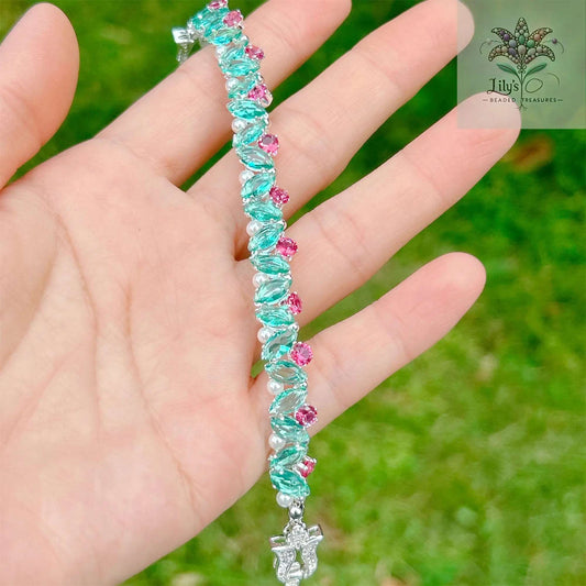 Handcrafted Bracelet With Prong Setting Rhinestones And Crystal Pearls