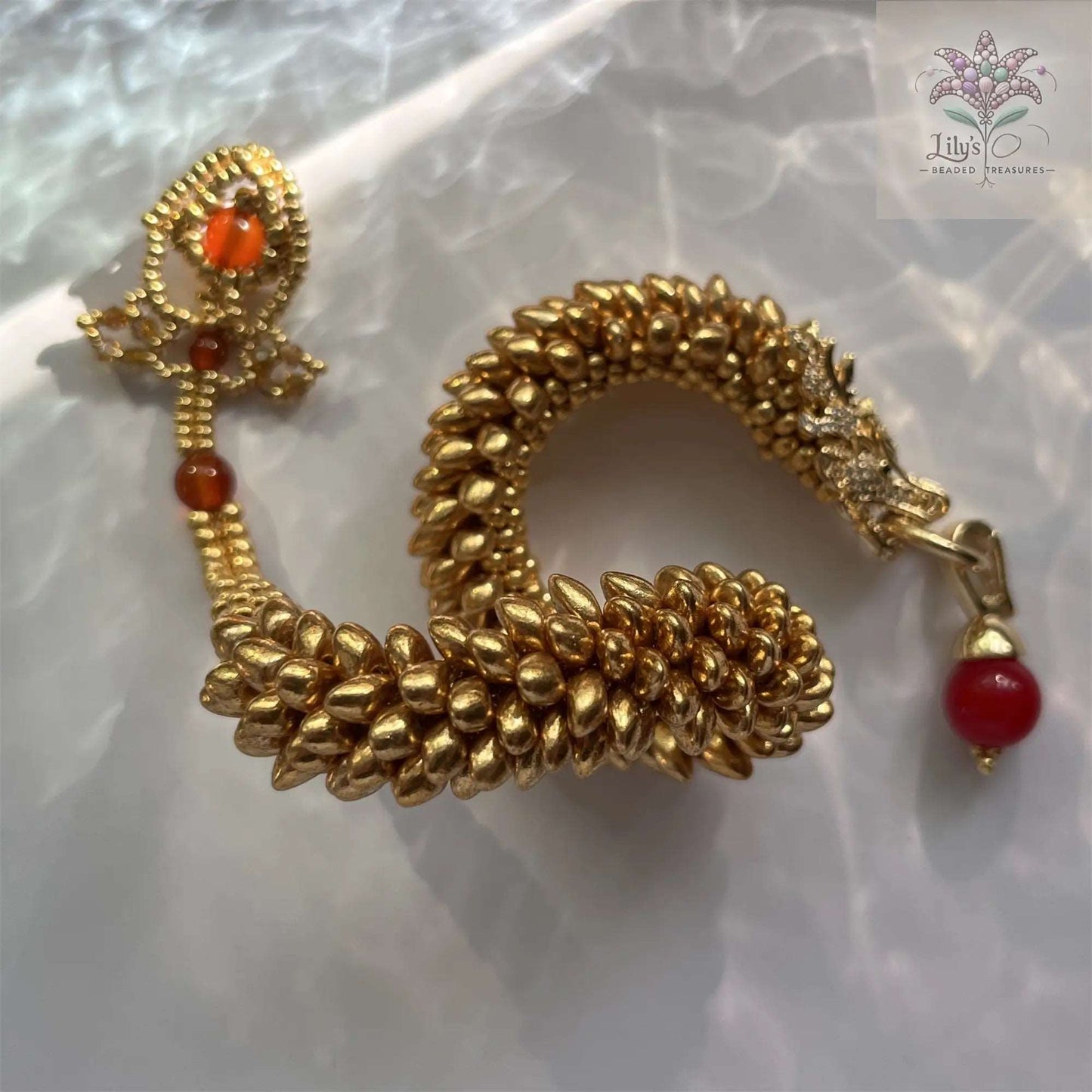 Handmade Beads Bracelet Dragon Roar Pro Max Golden Scales Golden Head With Red Gemstone