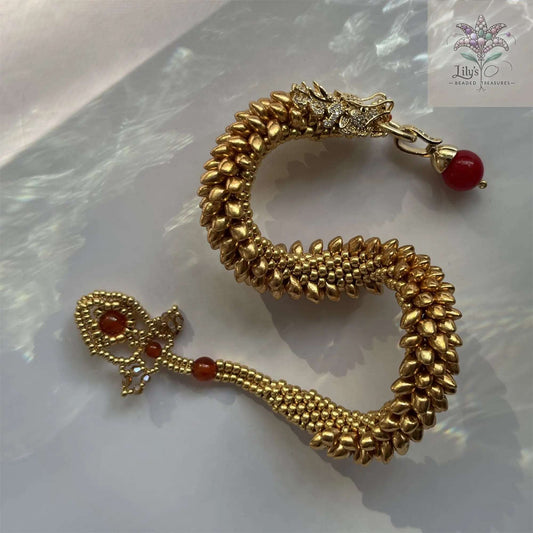 Handmade Beads Bracelet Dragon Roar Pro Max Golden Scales Golden Head With Red Gemstone