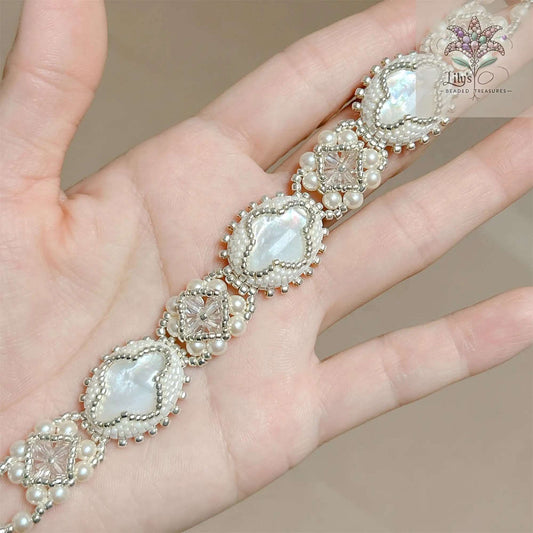 Handmade Beading Bracelet With White Crystal Seashell Like For Wedding