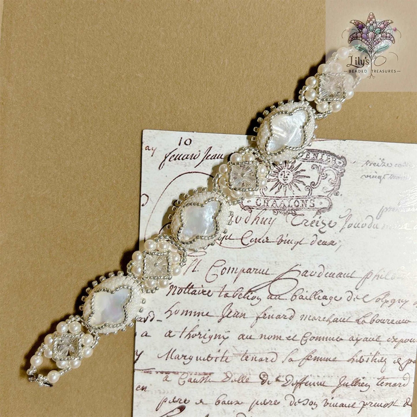 Handmade Beading Bracelet With White Crystal Seashell Like For Wedding