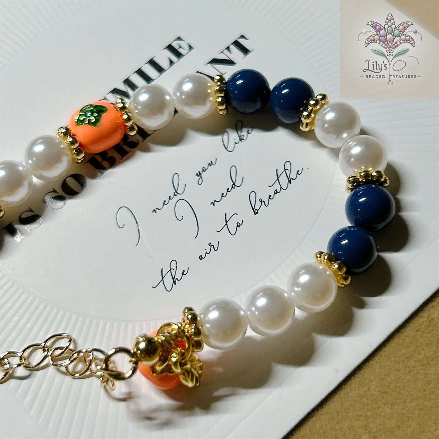 Crystal Pearls Bracelet With Persimmon Charm