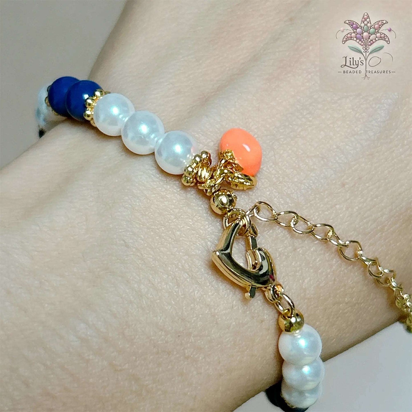 Crystal Pearls Bracelet With Persimmon Charm