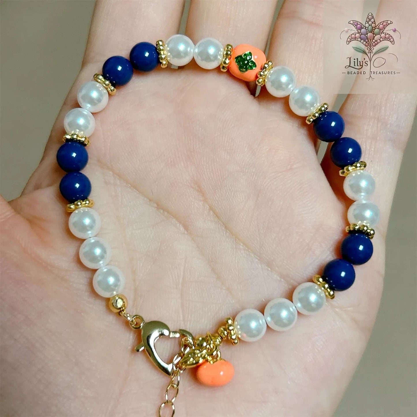 Crystal Pearls Bracelet With Persimmon Charm