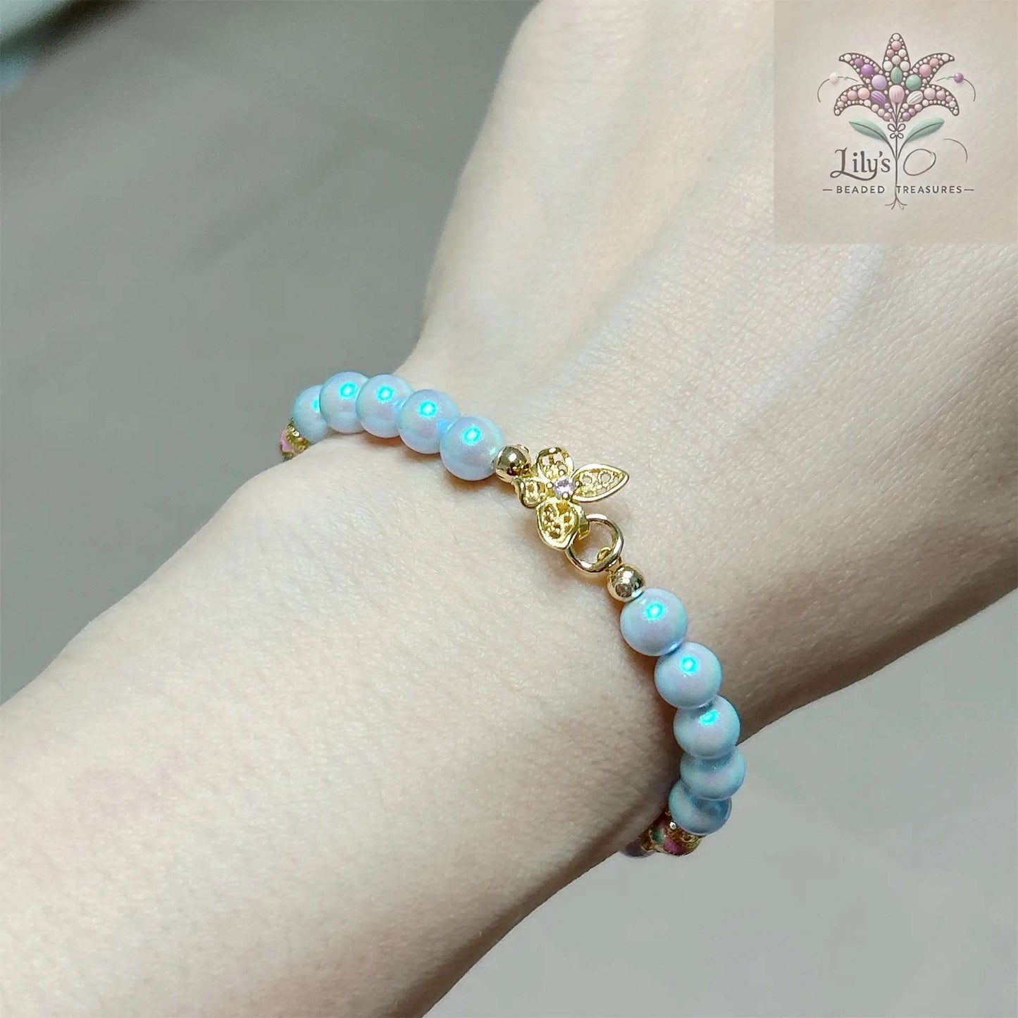 Crystal Pearls Bracelet With Mint Green Pony Charm