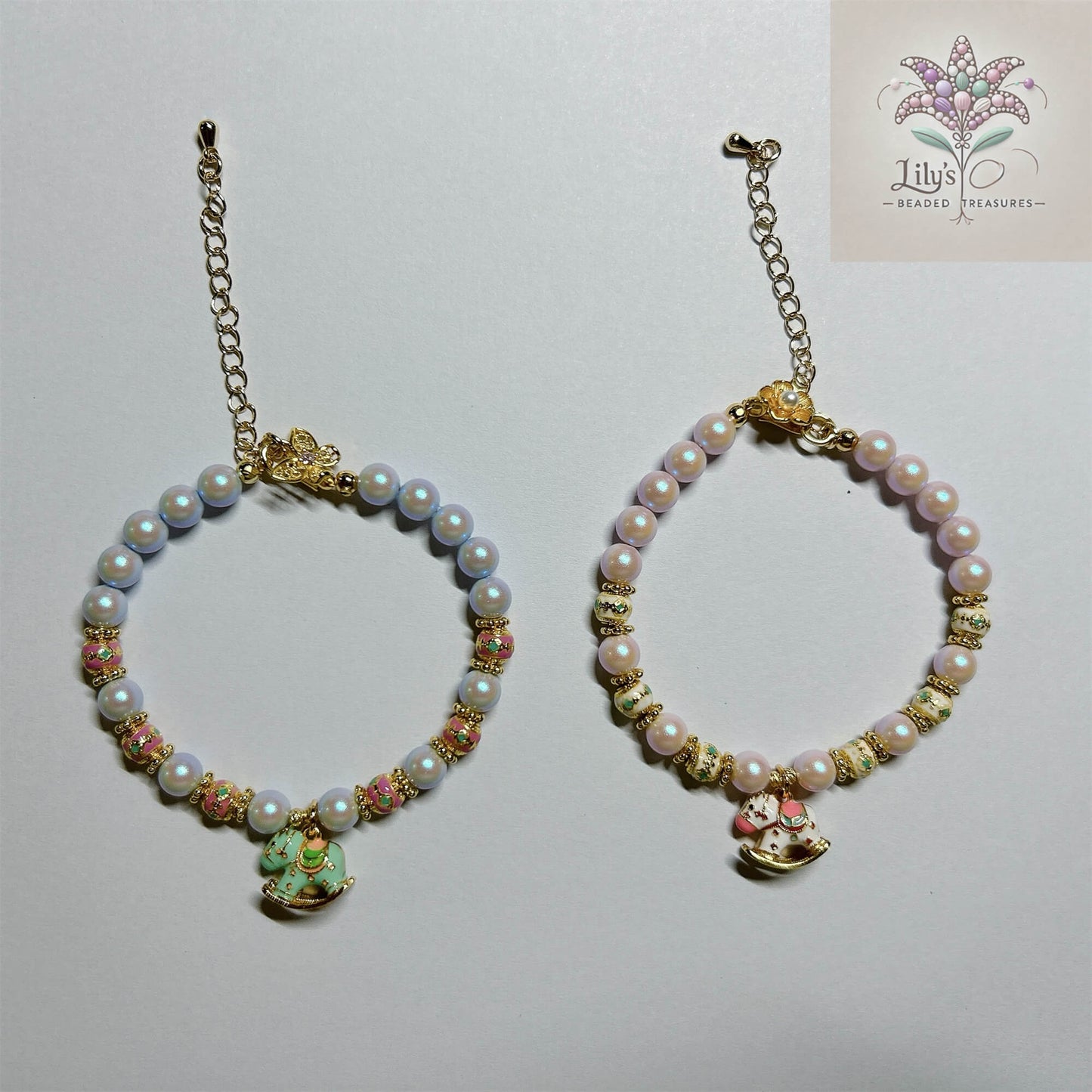 Crystal Pearls Bracelet With White Pony Charm