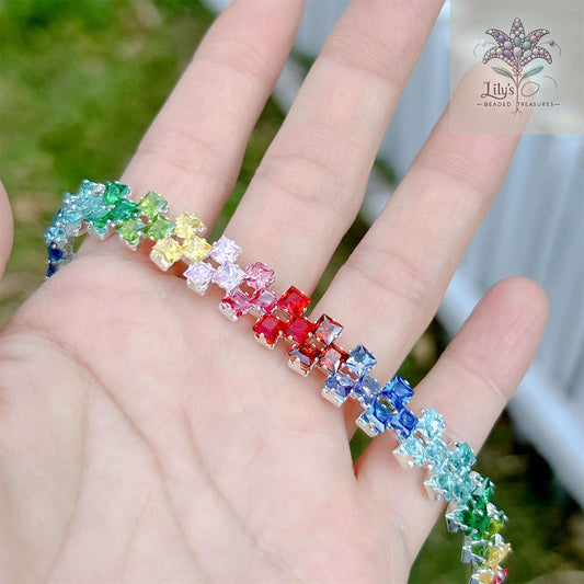 Rainbow Memory Multi-color Glass Crystal Prong Set Bracelet