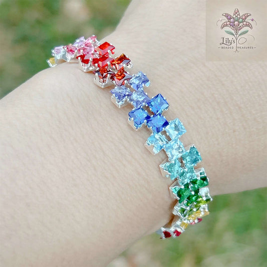 Rainbow Memory Multi-color Glass Crystal Prong Set Bracelet
