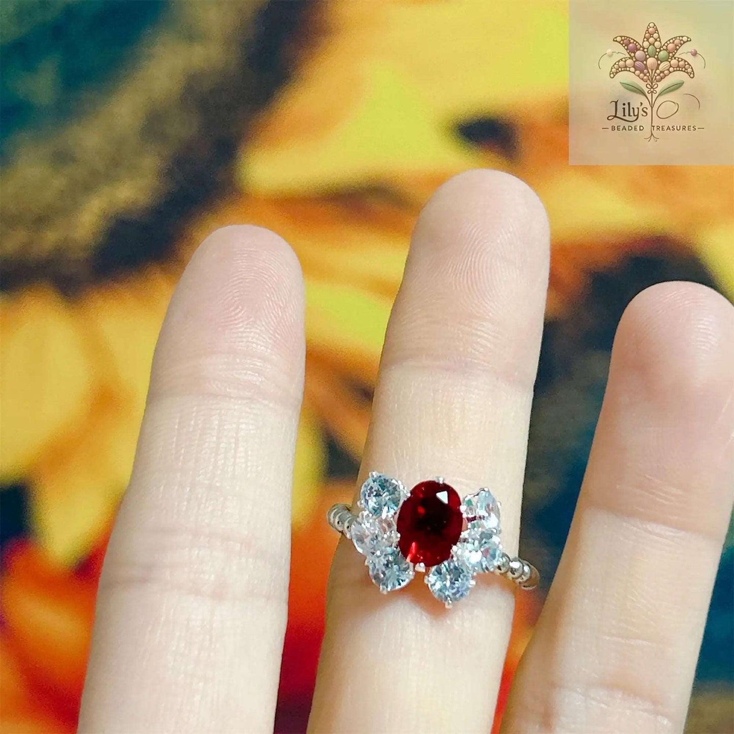 Handmade Beaded Ring Red Crystal Rhinestone Small Gift