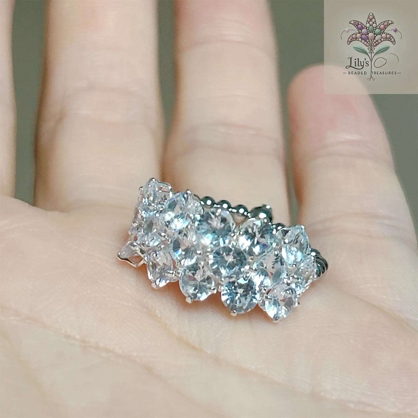 Handmade Beaded Ring With Crystal Rhinestone Small Gift