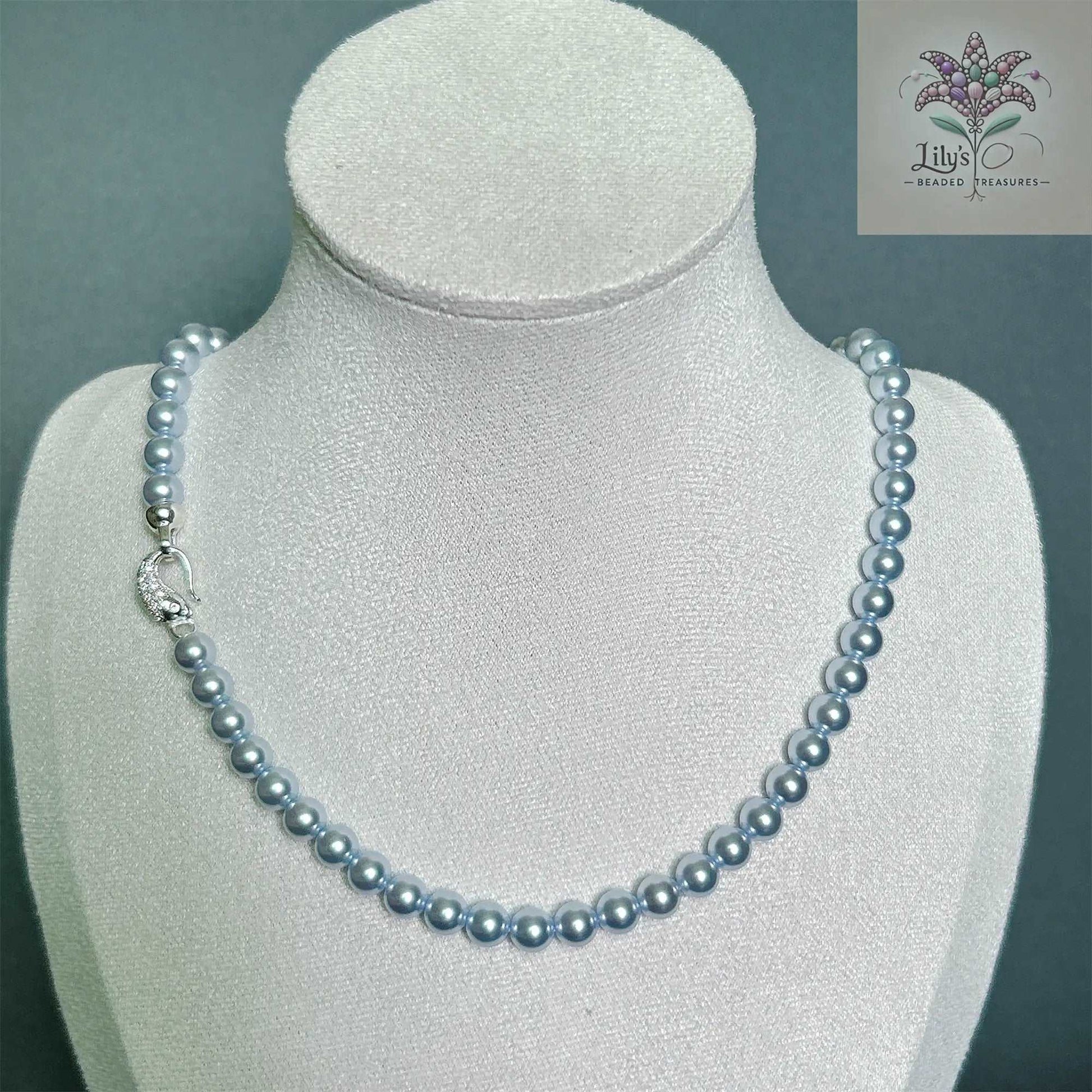 6mm Crystal Light Blue Pearl Necklace #302