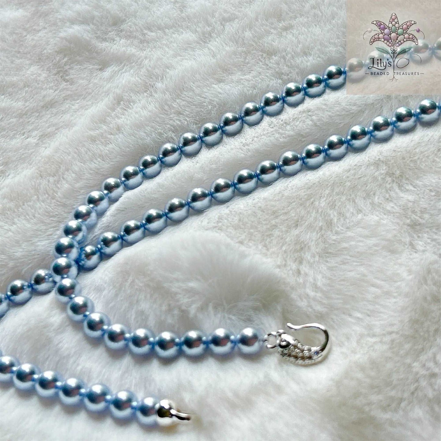 6mm Crystal Light Blue Pearl Necklace #302