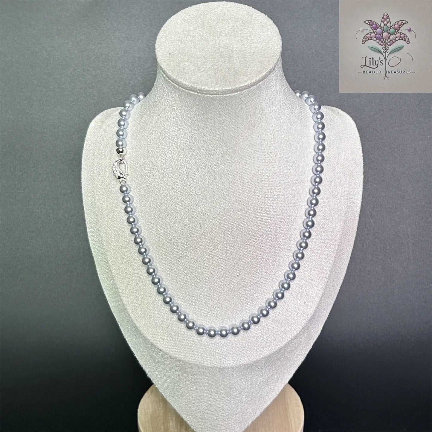 6mm Crystal Light Blue Pearl Necklace #302