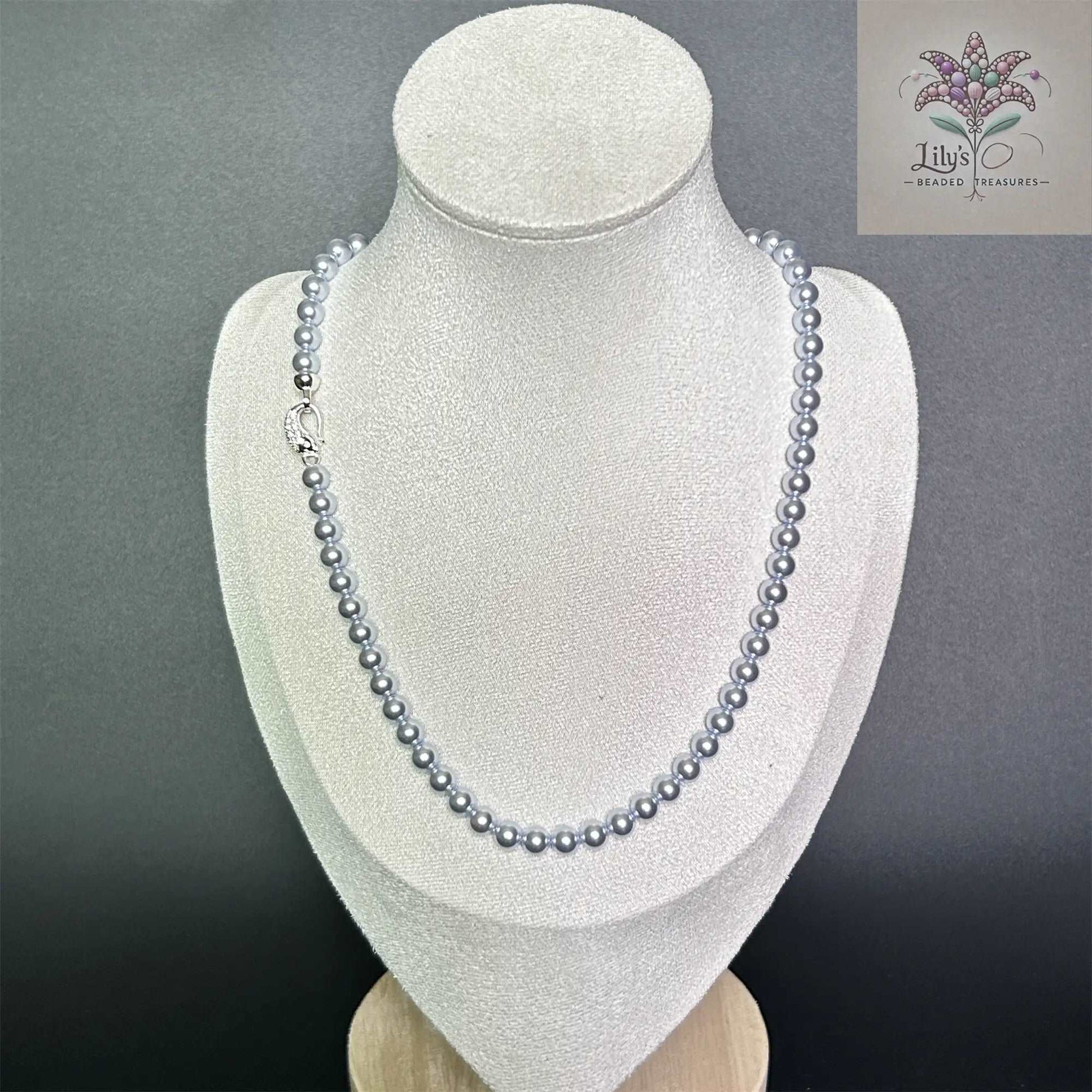 6mm Crystal Light Blue Pearl Necklace #302