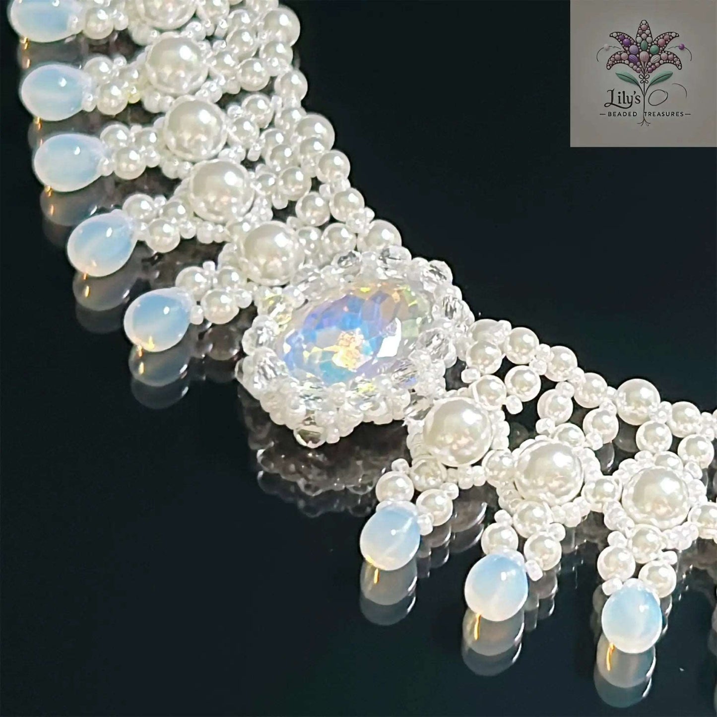 Crystal Pearl Rhinestone Decor Choker Handmade Beaded Necklace