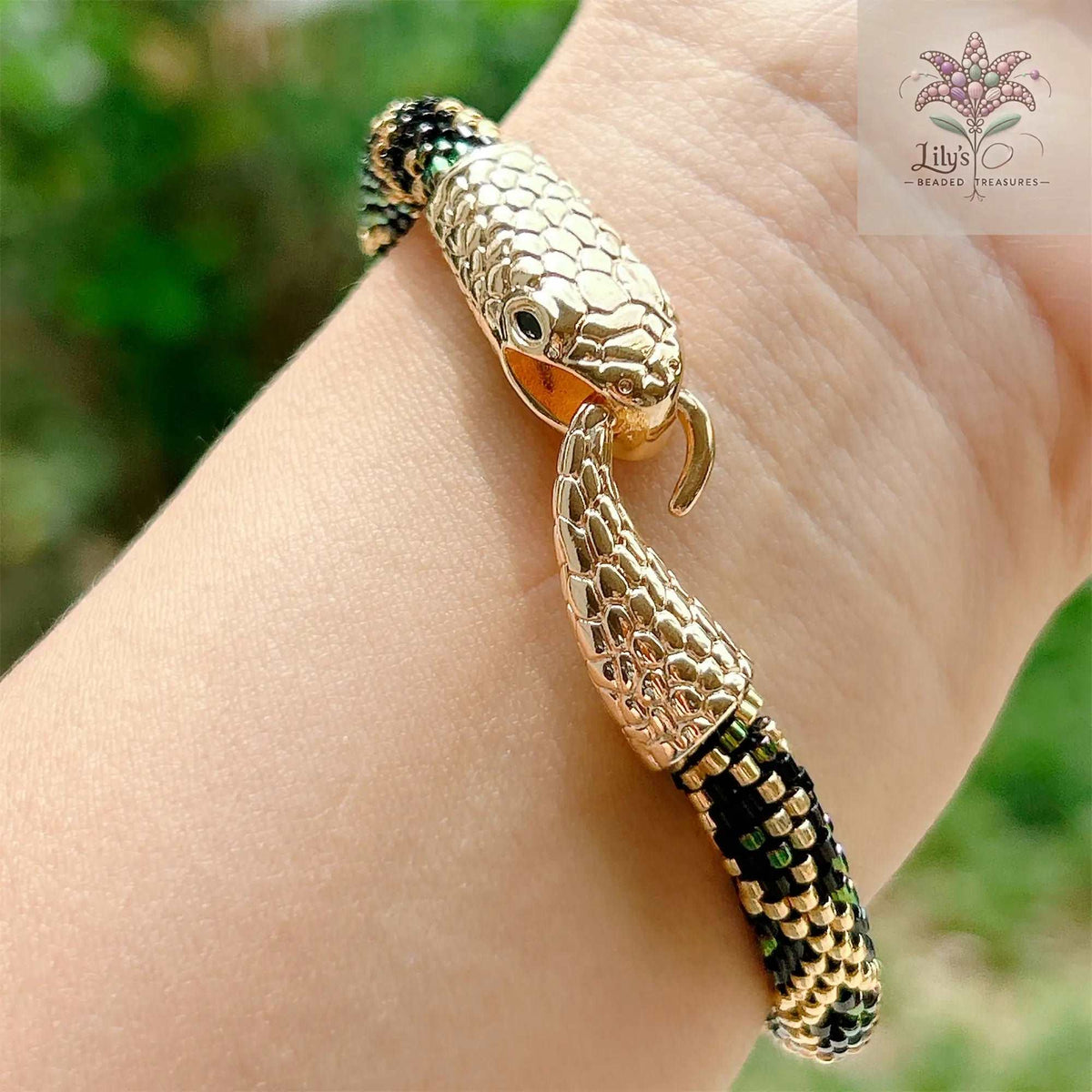 Snake Chain Clasp Insert Golden Sparkling Serpent Clasp Snake Chain Bracelet – Lily's Beaded ...
