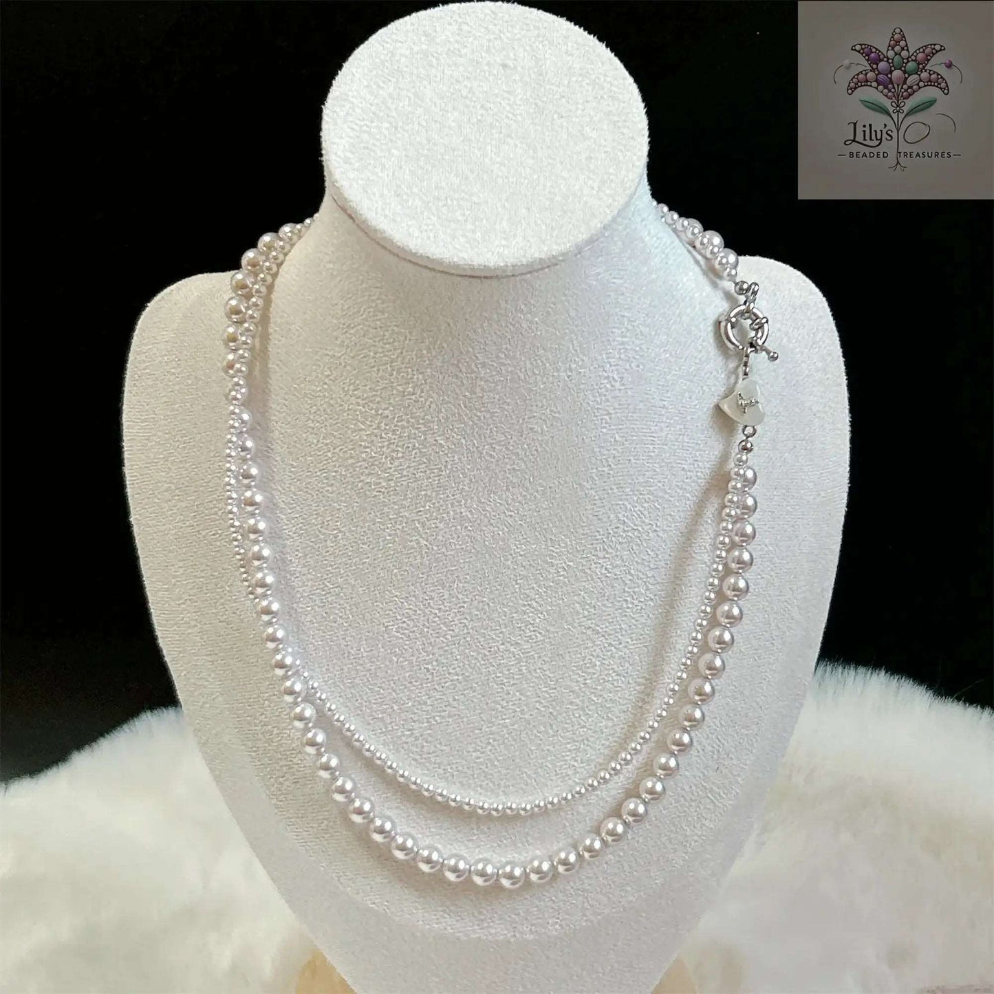 Double Strands White Crystal Pearl Necklace