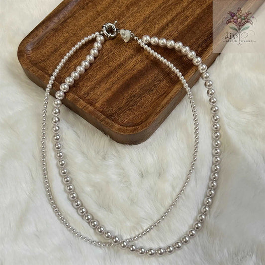 Double Strands White Crystal Pearl Necklace