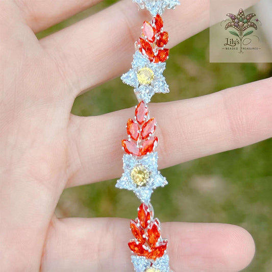 Floral And Leaf Prong Set Crystal Rhinestone Bracelet