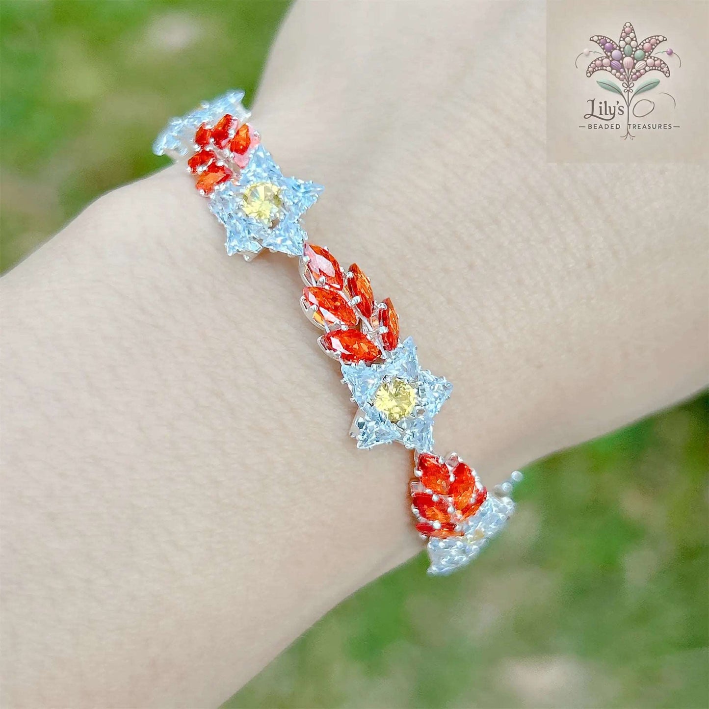 Floral And Leaf Prong Set Crystal Rhinestone Bracelet