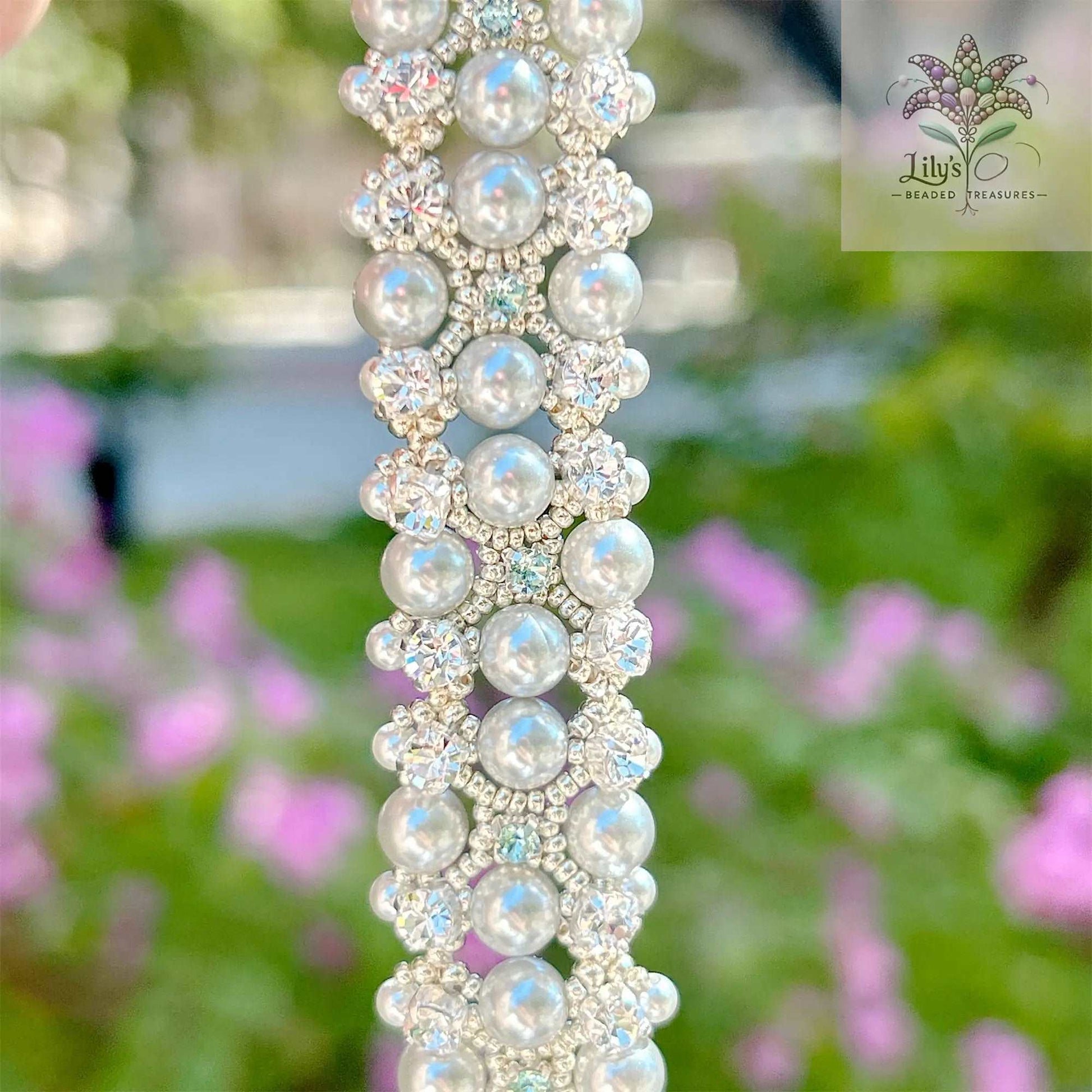 Handcrafted Seed Beads Bracelet With Powder Blue Crystal Pearls