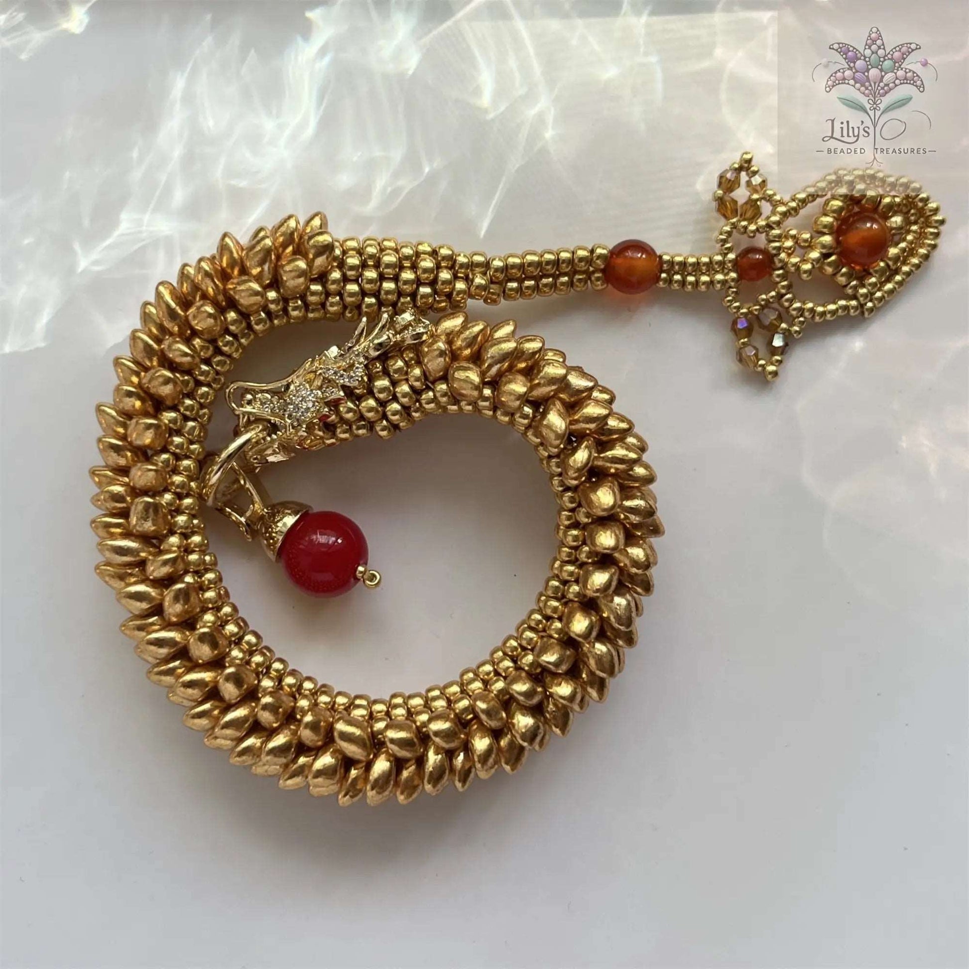 Handmade Beads Bracelet Dragon Roar Pro Max Golden Scales Golden Head With Red Gemstone