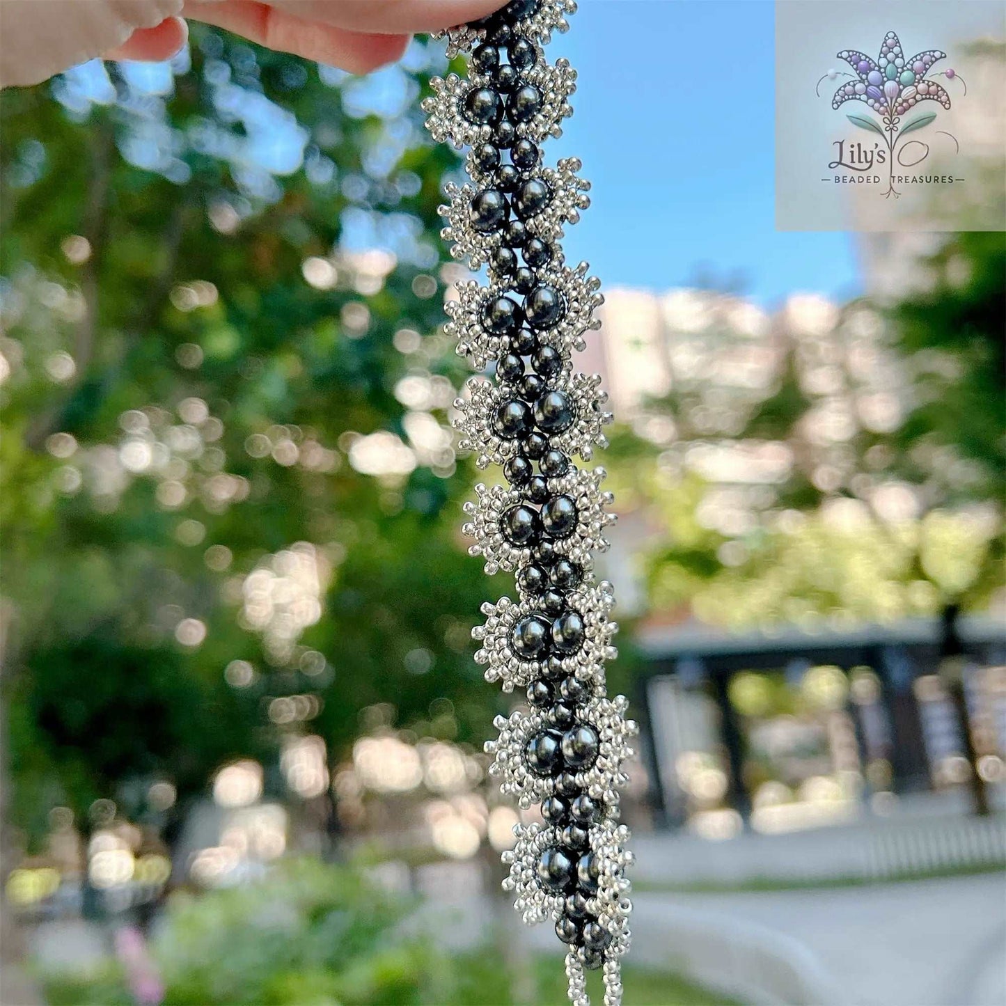 Handmade Beaded Bracelet With Black Cubic Zirconia Pearls