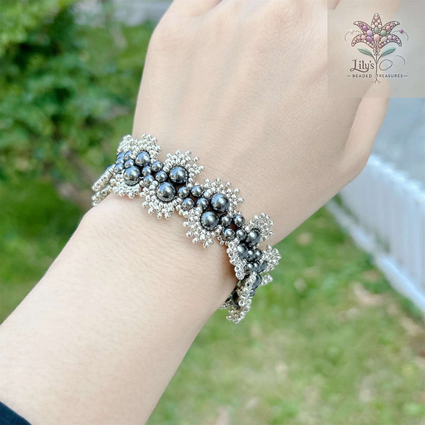 Handmade Beaded Bracelet With Black Cubic Zirconia Pearls