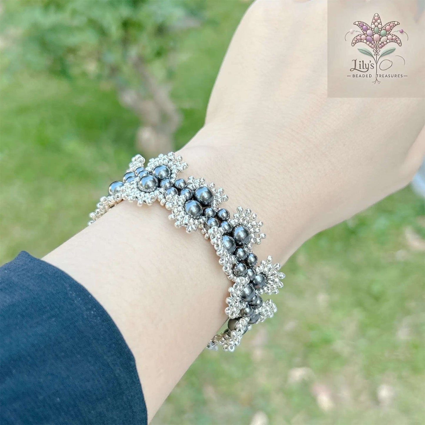 Handmade Beaded Bracelet With Black Cubic Zirconia Pearls