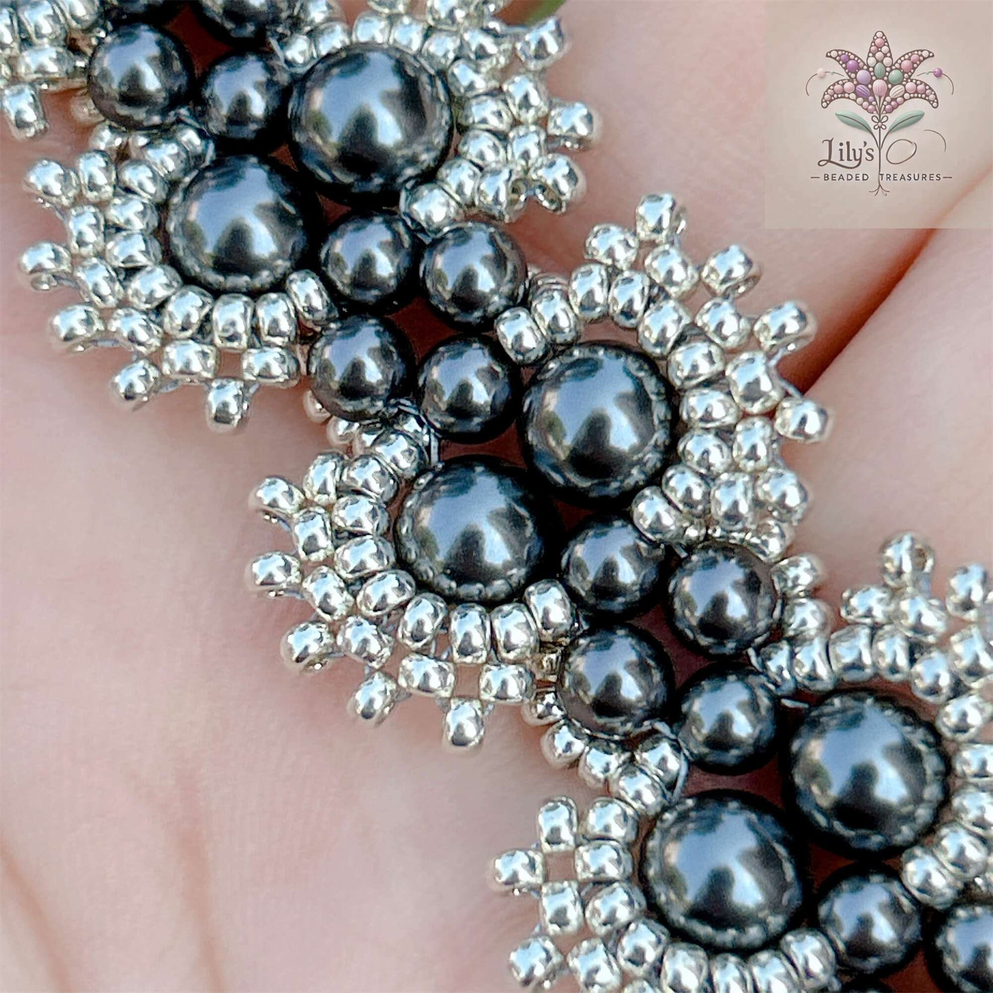 Handmade Beaded Bracelet With Black Cubic Zirconia Pearls