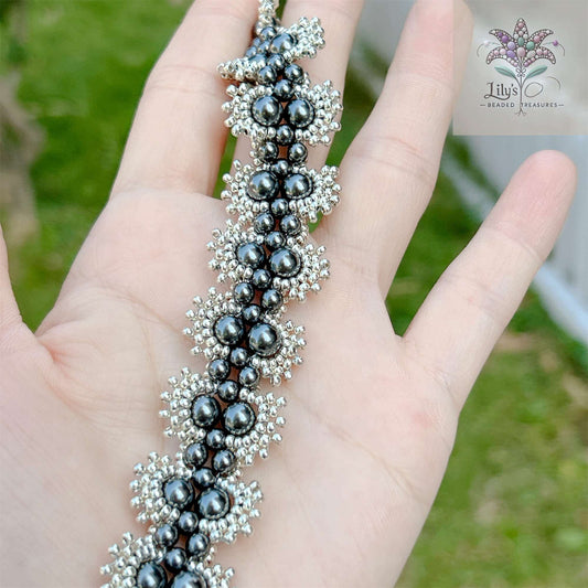 Handmade Beaded Bracelet With Black Cubic Zirconia Pearls