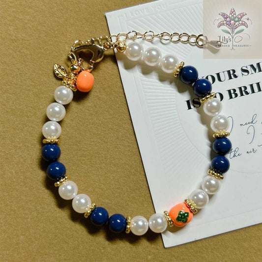 Crystal Pearls Bracelet With Persimmon Charm