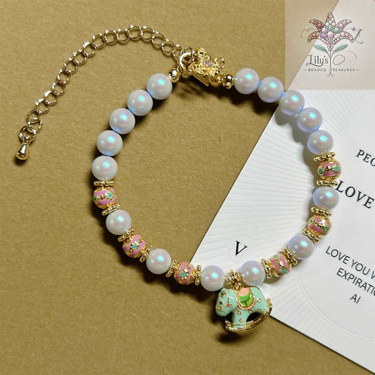 Crystal Pearls Bracelet With Mint Green Pony Charm