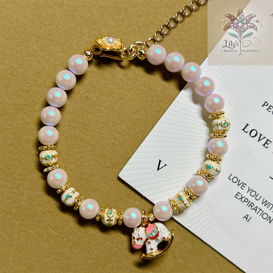 Crystal Pearls Bracelet With White Pony Charm