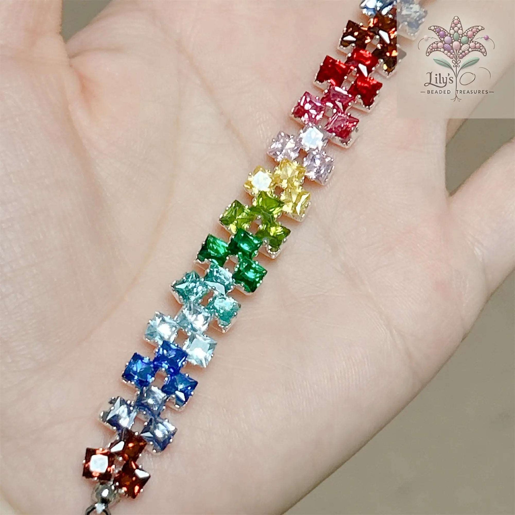 Rainbow Memory Multi-color Glass Crystal Prong Set Bracelet